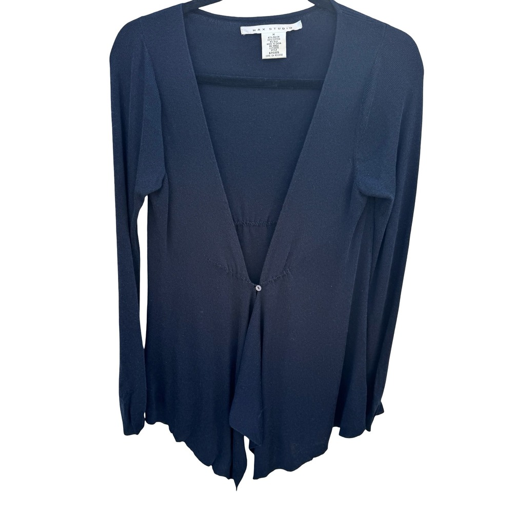 Max Studio Silk Blend Coastal Draped Cardigan Minimalist Quiet Luxury Black M